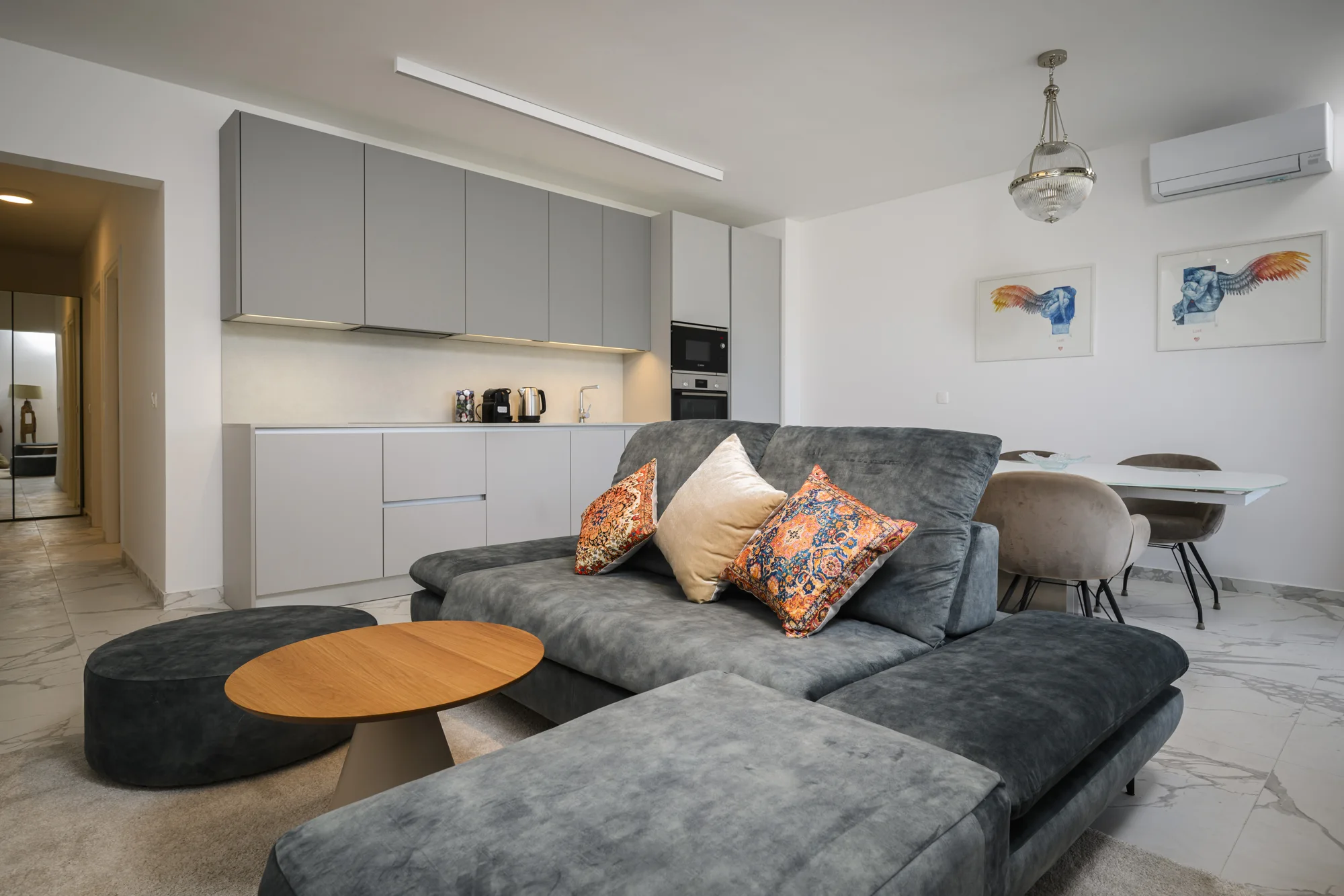 Apartment B contemporary living room and kitchen